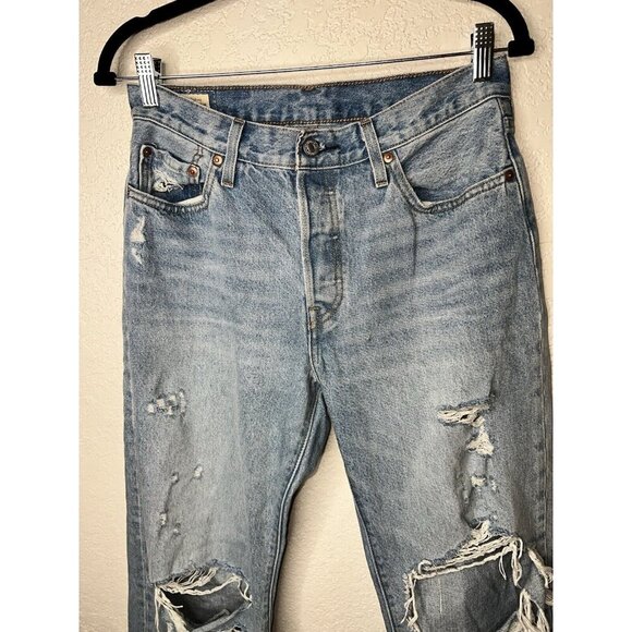 Levi's 501 '90s Jeans Big E W28x32 Mid Rise Straight Leg Button Fly Distress T - Picture 7 of 10